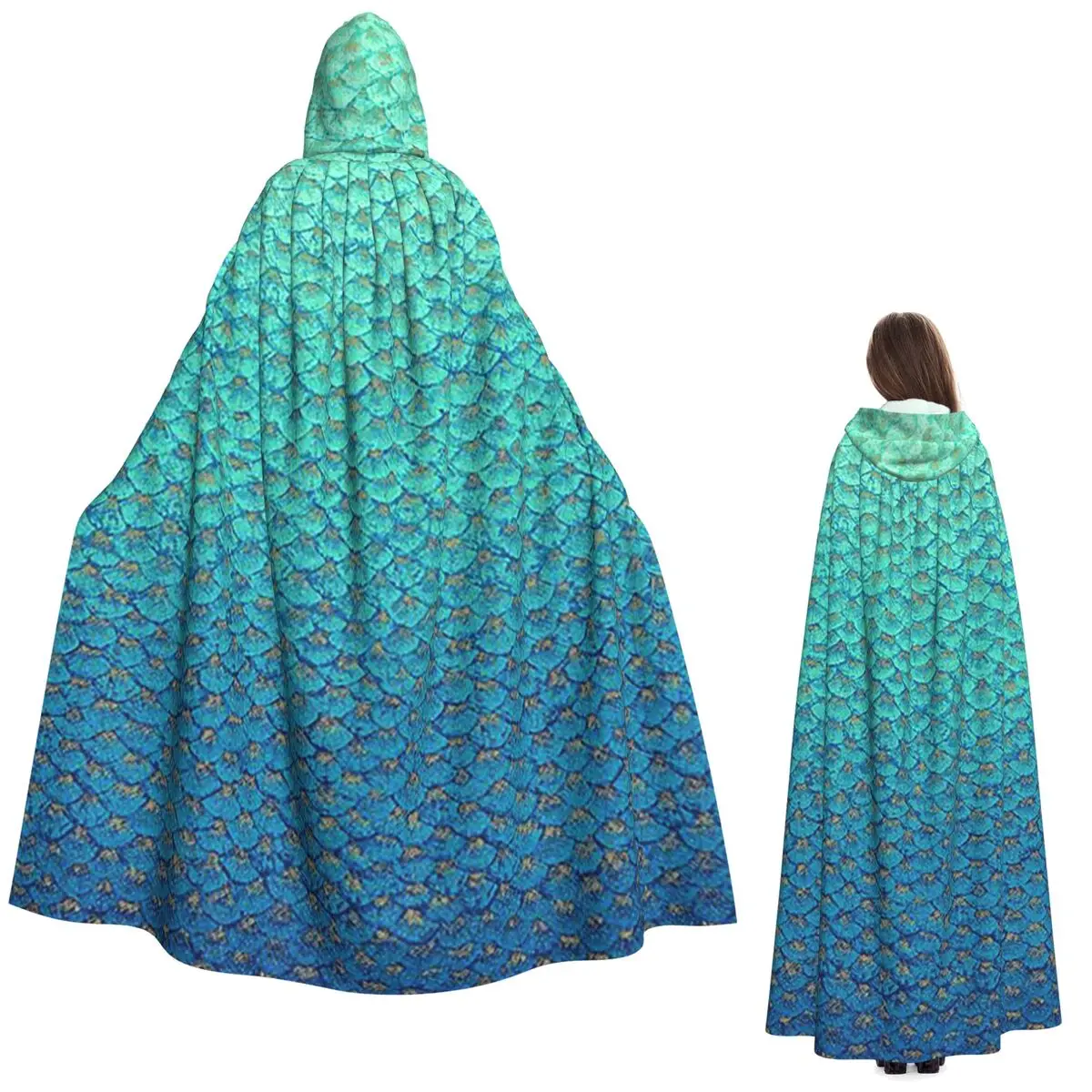

Scale Long Hooded Cloak Witch Medieval Costume Cosplay Cape HalloweenCoat Adult Unisex