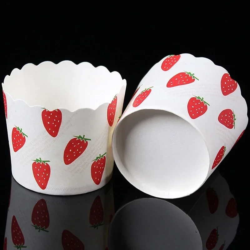 50pcs/bag Cute Cup Suitable Birthday Wedding Baking Tool Red Strawberry Letter Cupcake Paper Muffin Liner Cases Kitchen Supplies
