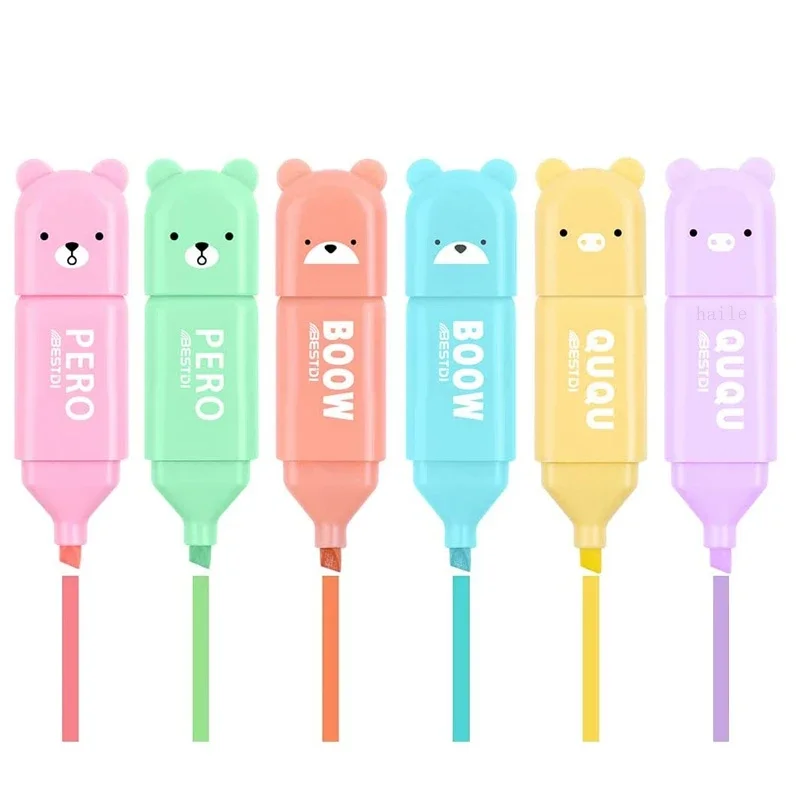 6pcs/Set Cute Cartoon Mini Highlighter Pens Kawaii Pastel Colors Manga Markers Scrapbooking Diary Highlighter Stationery