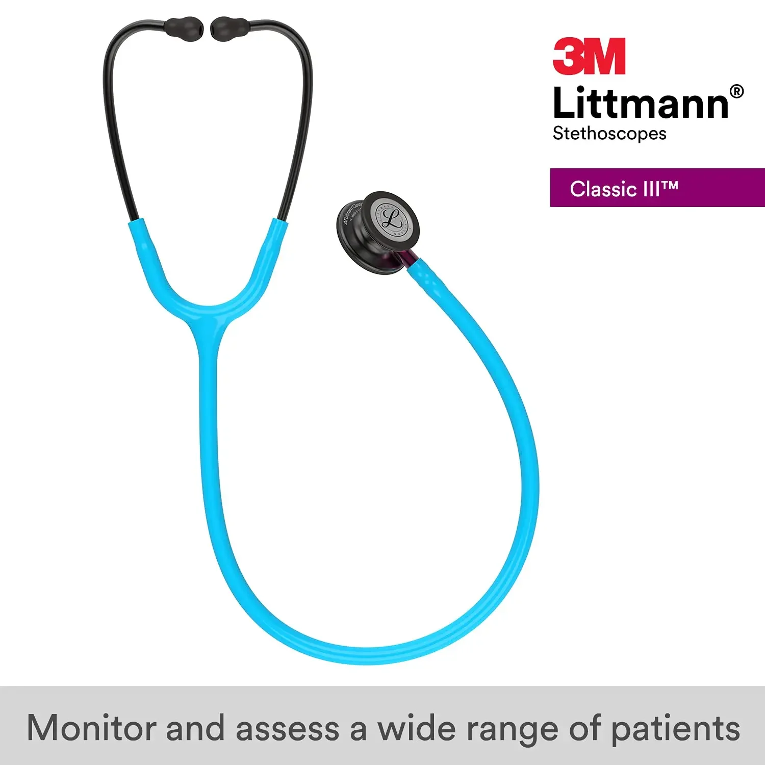 5872 3M Littmann Classic III Stethoscope, 5872, turquoise tube, smoke chestpiece, pink stem