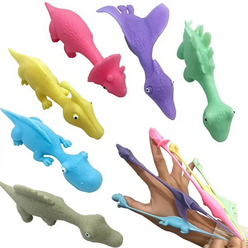 20PCS Sticky Squishy Rubber Flying Dinosaur Stress Relief Toys Funny Finger Animal Ejection Stretchy Toys Dinosaur Party Favors