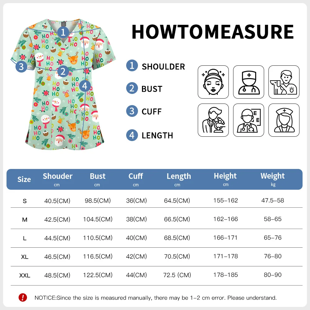 Niaahinn عيد الميلاد الدعك الجراحية القمم المرأة الصيف الكرتون نمط الخامس الرقبة الطبيب البيطري ممرضة الدعك بلوزة ممرضة ملابس النساء موحدة #6