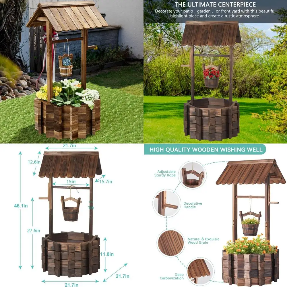 

Outdoor Rustic Wooden Hanging Bucket Planter for Flowers and Plants, Perfect for Indoor and Patio Garden Decor