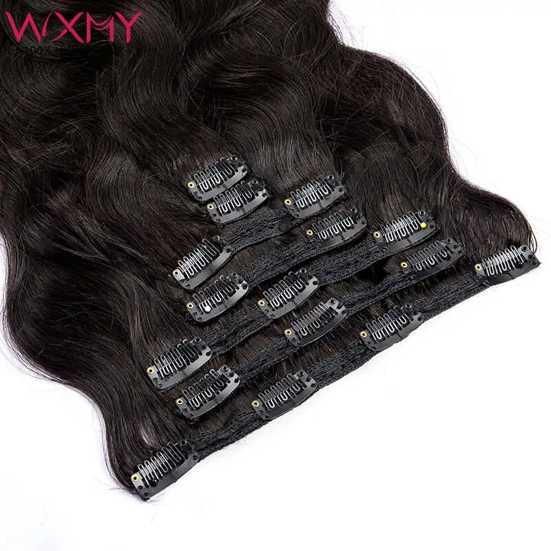 Onda do corpo Clipe Do Laço Na Extensão Do Cabelo Humano Cor Natural Dupla Trama Extensões De Cabelo Humano 7 pcs/set Com Cabeça Cheia Remy Cabelo