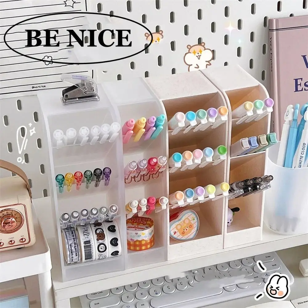 

4 Grids Oblique Pen Holder Large Capacity Desk Stationery Storage Pencil Container Macaron Color INS Style Makeup Brush Box