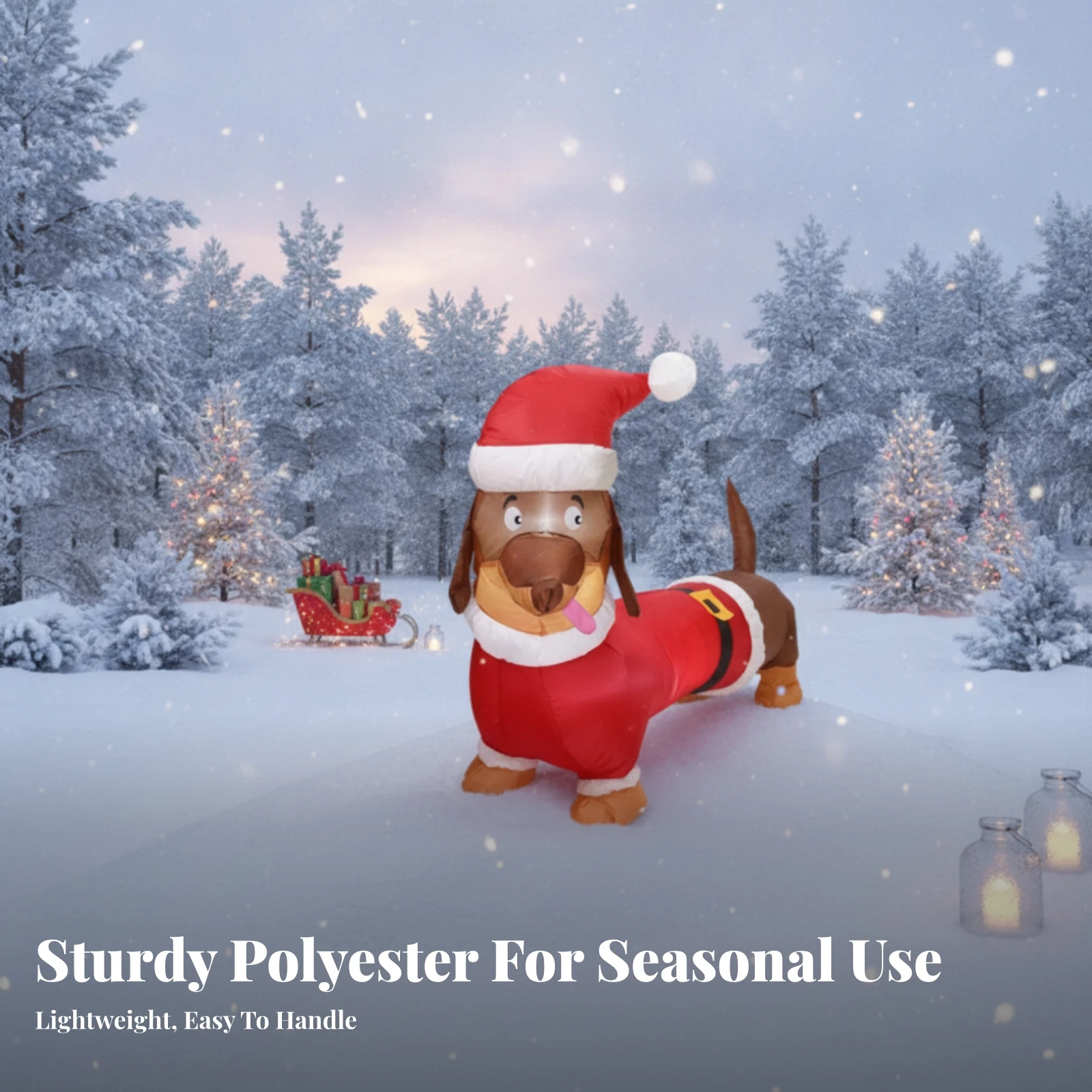 Inflatable Dachshund with Santa Hat Outdoor Christmas Inflatable Dachshund Quick Setup Easy Storage for Yard, Porch