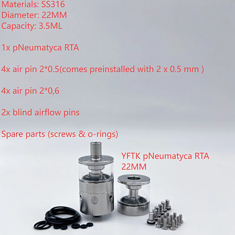 YFTK pNeumatyca RTA 3.5ML 316SS 22MM Tank Yedeği VS G-Class Dvarw MTL CL DL Menelaus Polisajlı Dekoratif Yedek Parçalar