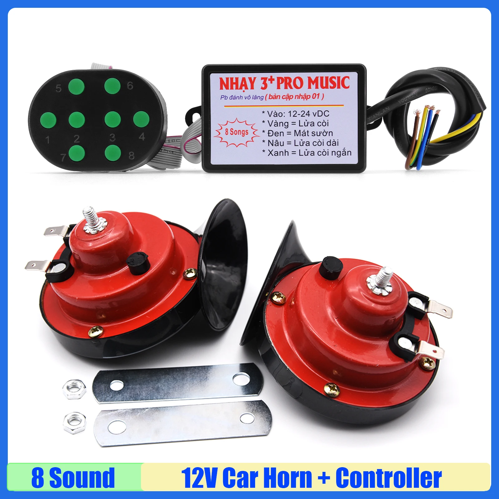 

8 Sound Musical Electronic Horn Controller with 2PCS Car Horn 12V 3+ Pro Music Horn Speaker Sound Control for Marine Boat Custom