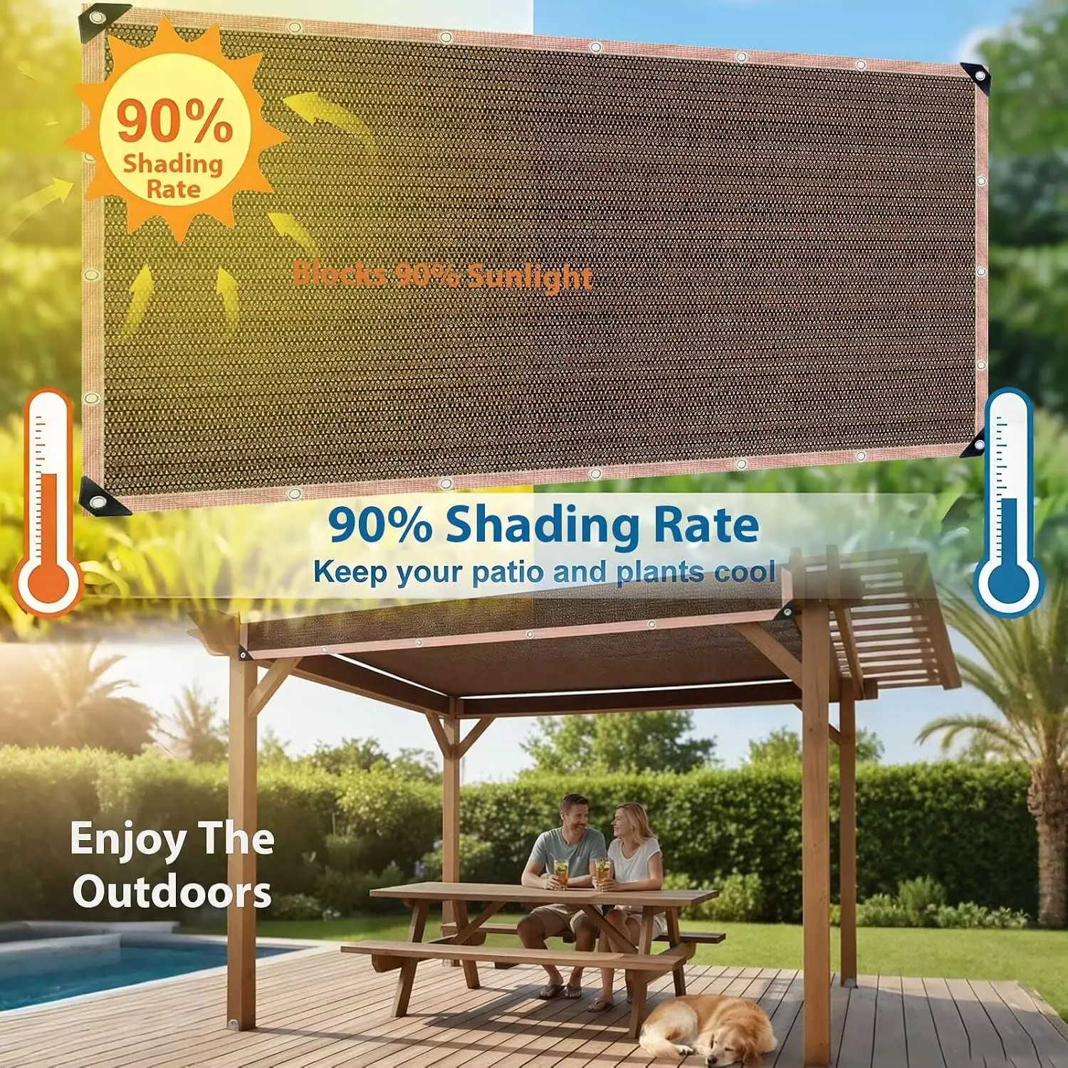 90% Shade Cloth Sun Shade Fabric Privacy Screen Cover for Patio Garden Pergola Canopy with Grommets 20x30FT Mocha