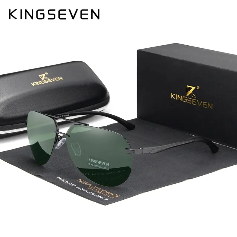 Koningseven Piloot Aluminium Randloze Zonnebril Mannen Frameloze Gepolariseerde Grote Montuur Brillen Vrouwen Casual Vakantie Outdoor Brillen