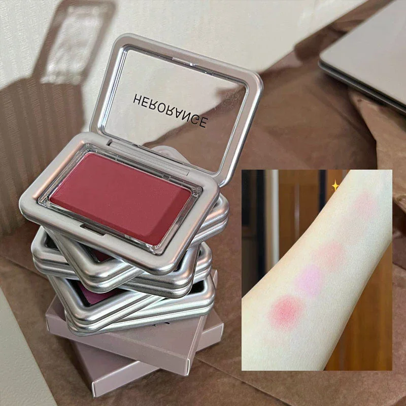HERORANGE Monochrome Matte Blusher Palette Soft Silky Cheek Natural Facial Rouge Plate Nude Low Saturation Powder Blusher Disk