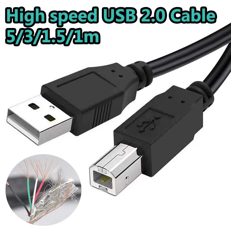 USB Printer Cable 3M/5M/1.5M/1M High Speed USB 2.0 Type A Male to B Male Cable for HP Canon Epson Zebra Pinter USB Cord AM to BM