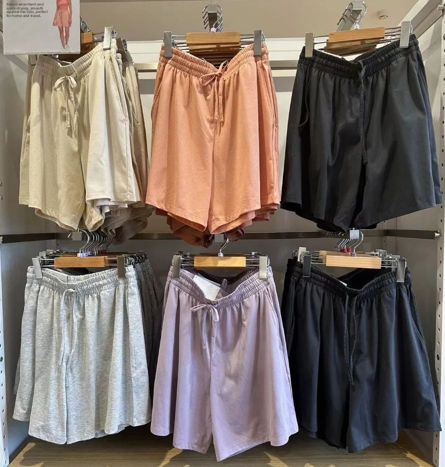 

Летние женские шорты из смесового хлопка с эластичной резинкой на талии, повседневные свободные спортивные брюки прямого кроя, домашние шорты с асимметричными деталями