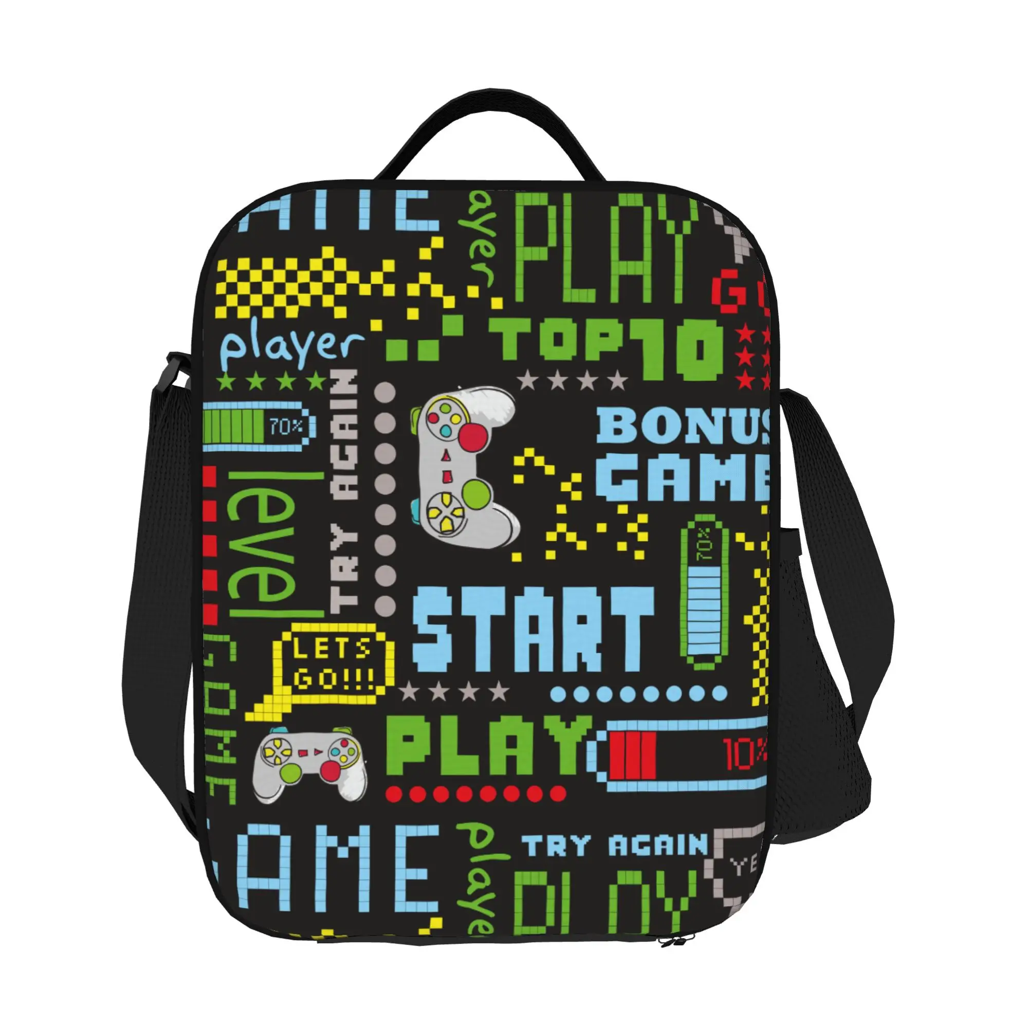 Gaming-Themed Work Bag for s Non-Food Contact Print with Video Game Characters Durable Rectangular Lunch Box