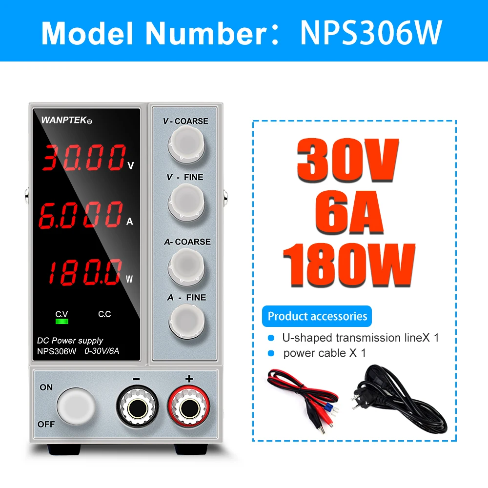 Wanptek Verstelbare DC Voeding 30V 6A 10A LED Lab Voeding 60V 5A Spanningsregelaar Stabilisator Schakelende Bench Bron