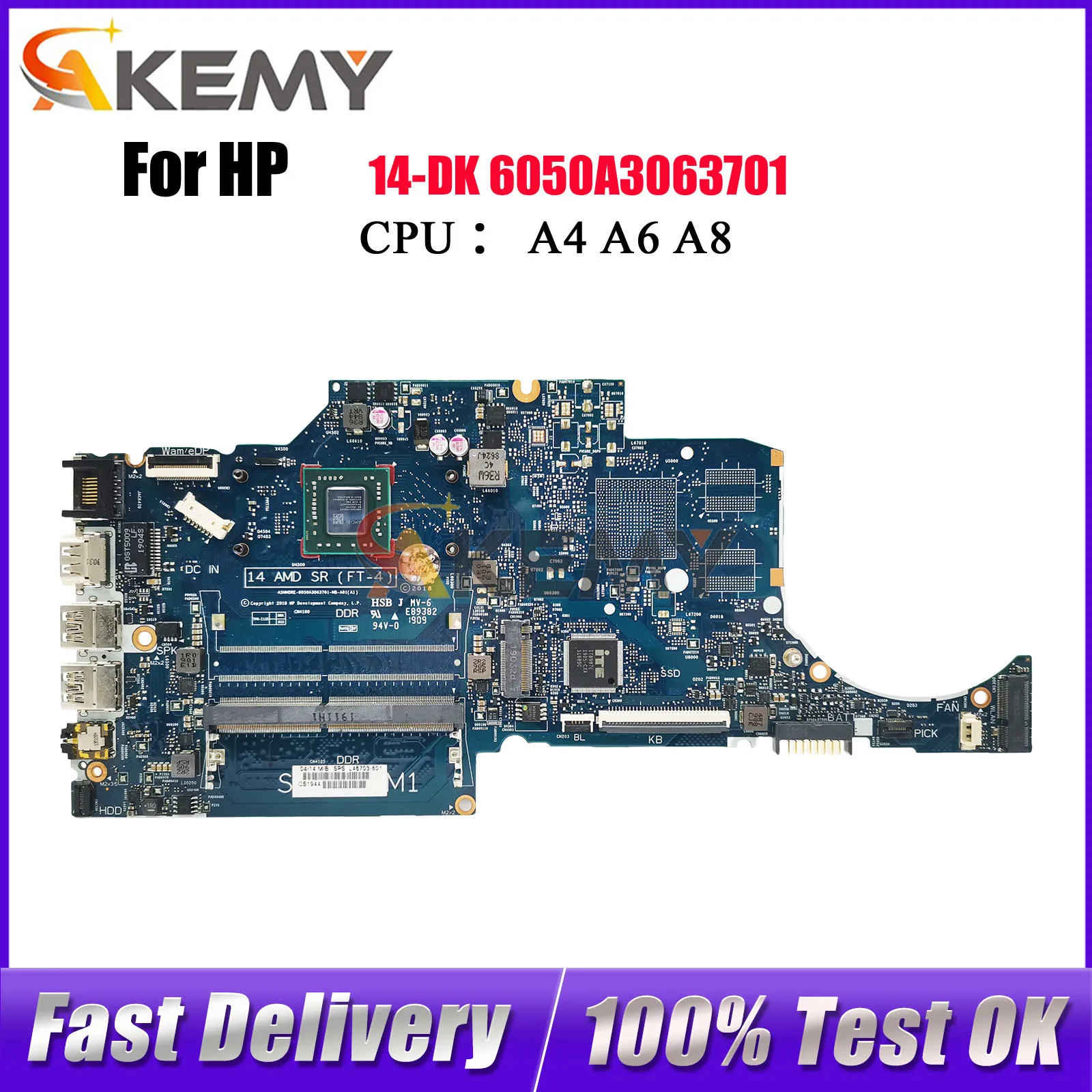 

6050A3063701 для ноутбука HP 14-DK 14S-DK, материнская плата L46705-601 L46703-601 с процессором A4 A6 A9, UMA DDR4, 100% полностью протестировано