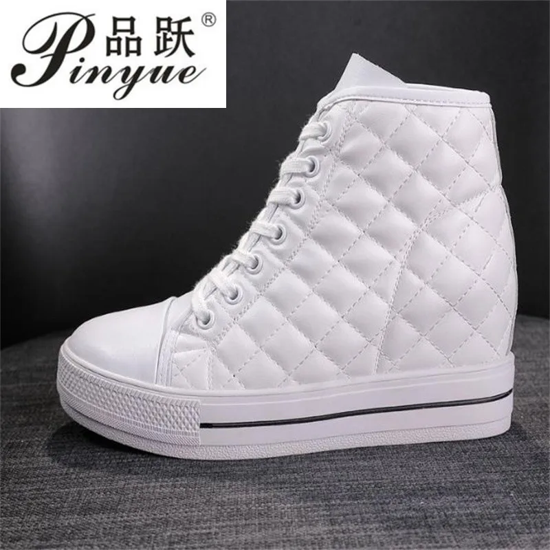 8cm Genuine Leather Women\'s White Shoes Platform Sneakers Spring autumn Fashion Women Black Increase Casual Vulcanized shoes 39