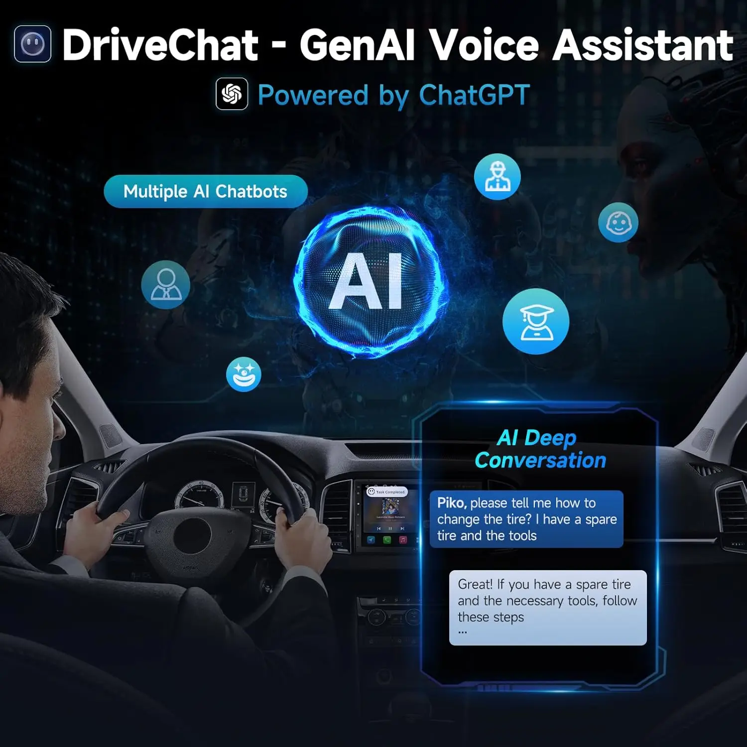 Stereo per auto A5L Android doppio DIN con CarPlay wireless e Android Auto, Wi-Fi/Bluetooth/USB, 24B-EQ/DSP, MirrorLink, HD LRV, Bac