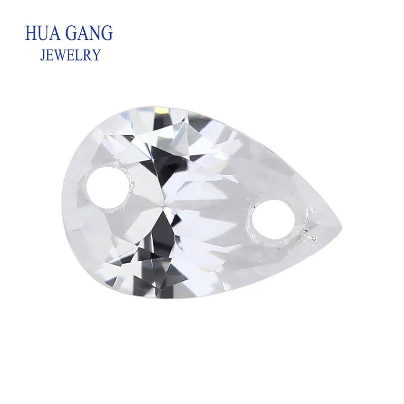 Double Hole 5A Cubic Zirconia Pear Shaped Beads Bare Stone Used for Jewelry Production
