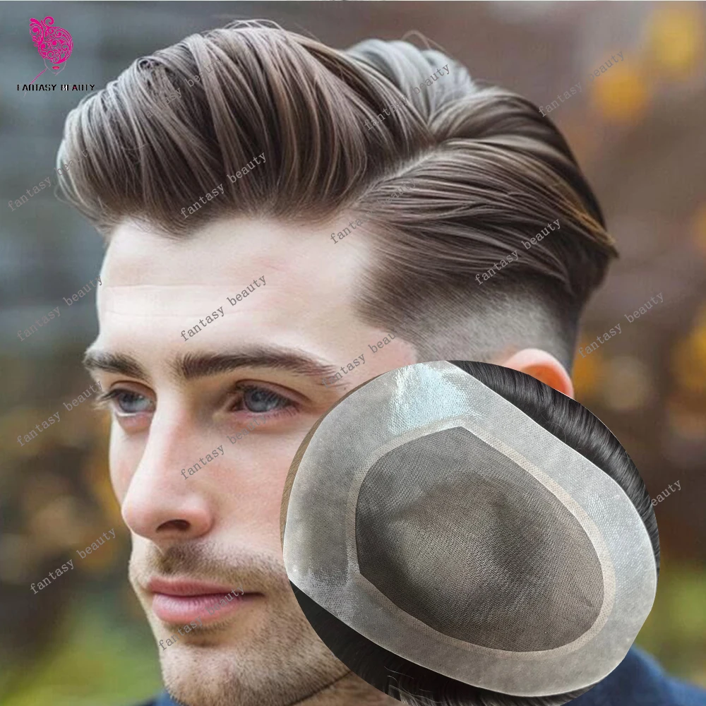 

Natural Hairline European #4 #1 Blonde Brown Black Human Hair Vloop Men Toupee Undetectable MONO PU Base Capillary Prosth System