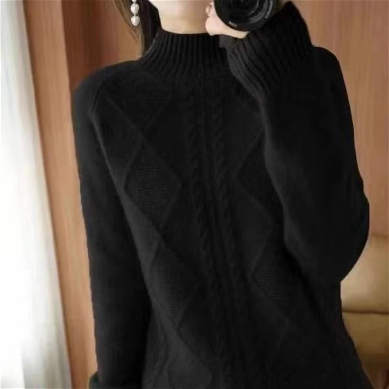 2023 Autumn Winter Women Fashion Half High Collar Soft Warm Knitted Sweater Female Solid Long Sleeve Loose Pullover Tops Jumpers