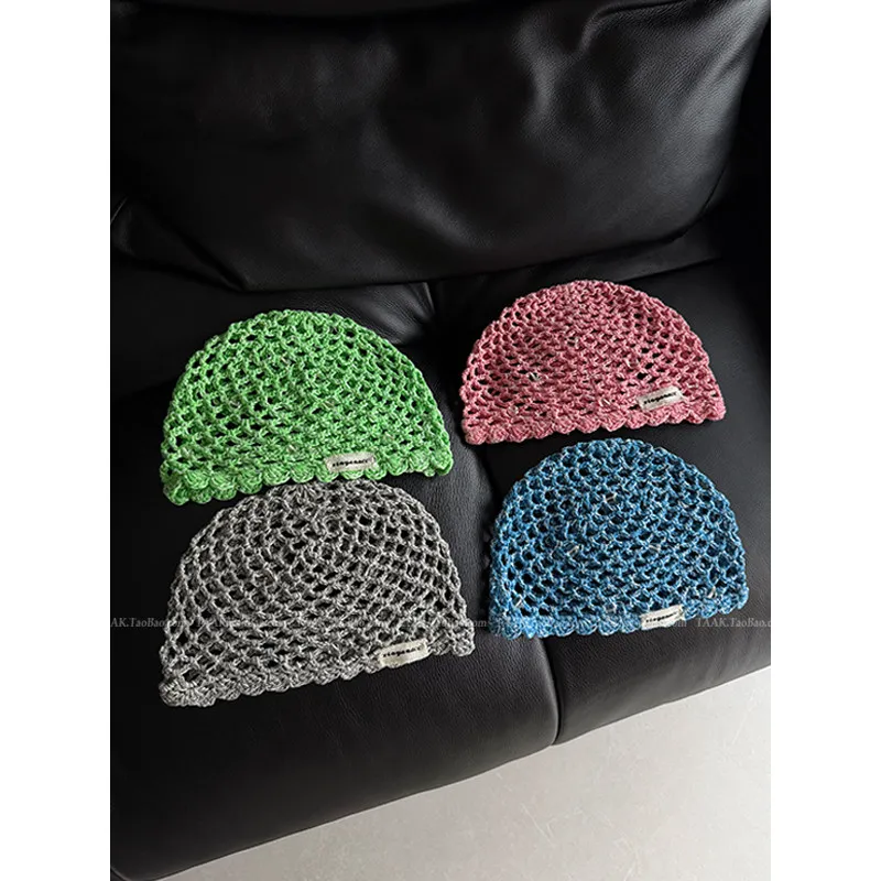 Women Hollow Beaded Slouchy Knitted Beanie Hat Summer Trendy Styling Turban Cap Casual Fashion Crochet Pullover Beanie