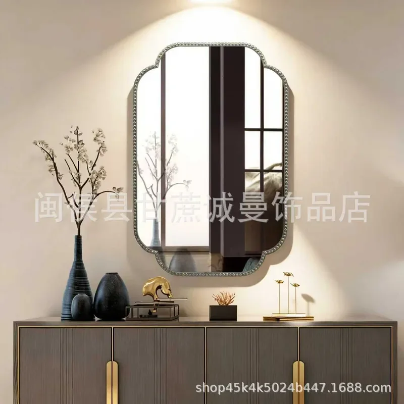 6R French American Retro Arched Bathroom Mirror Wall Hanging Makeup Dressing Mirror for Porch Entryway Decor Mural Style