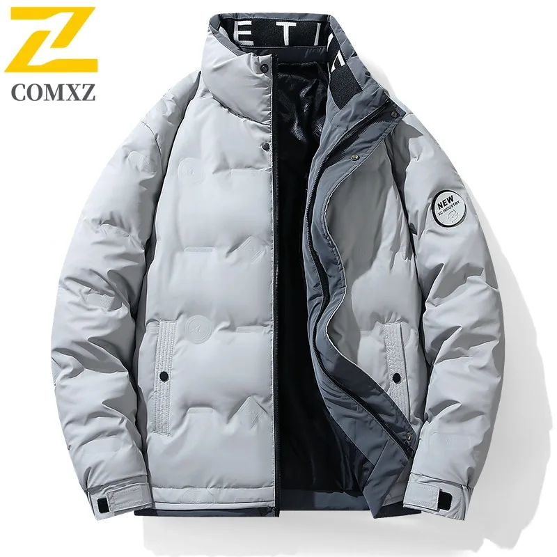 COMXZ Mens Down Jacket Premium Leisure Stand Collar Outdoor Snow Lightweight Parka Solid Color Adventure Warm Winter Garment