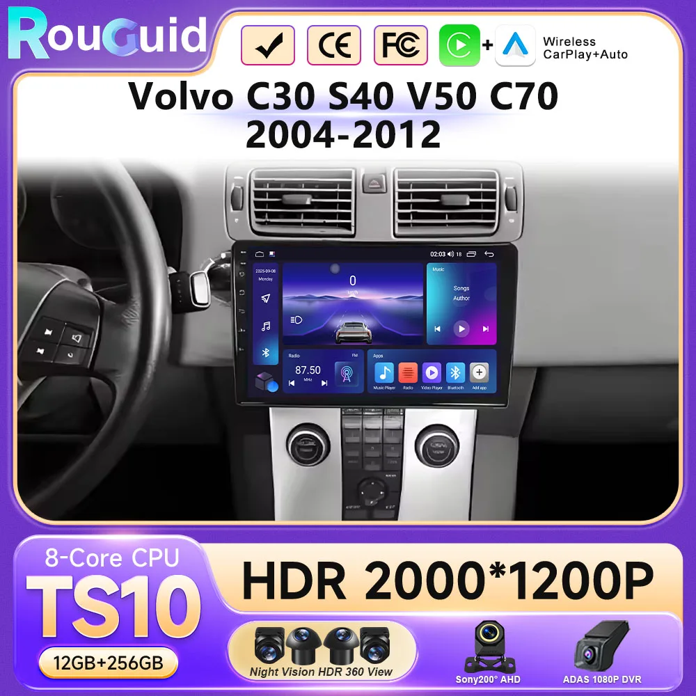 Stereo Head Unit For Volvo C30 S40 V50 C70 2004 - 2012 Android 16 Android Auto Multimedia Video Player Gps navigation Carplay