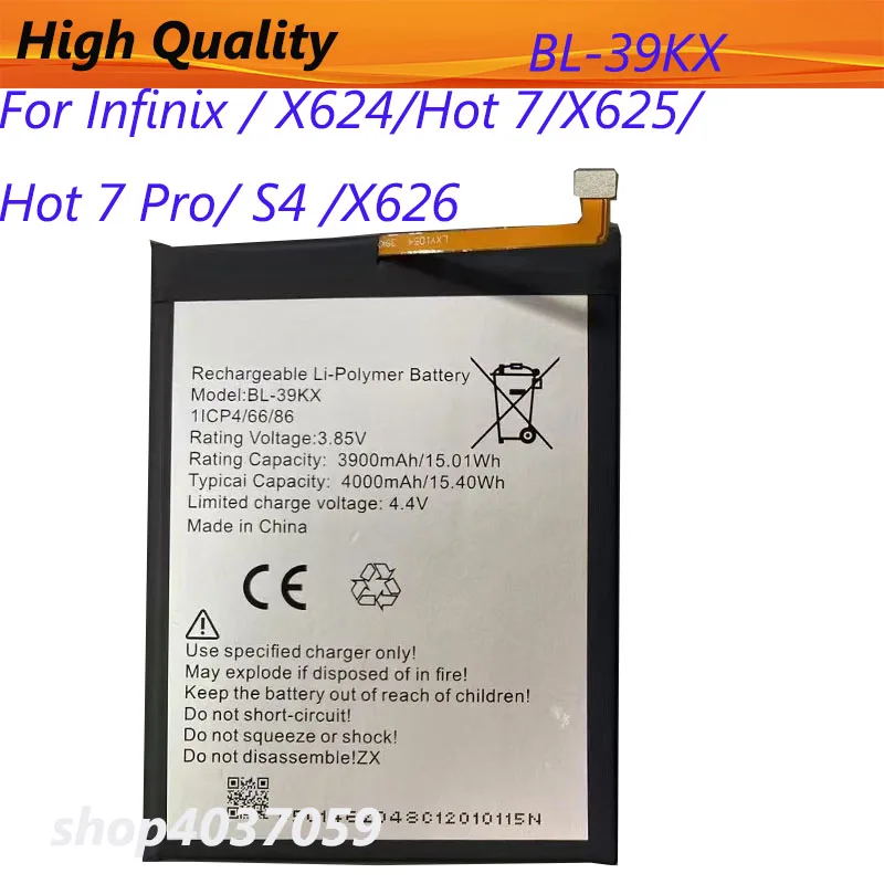 4000mAh BL-39KX Battery For Infinix / X624/Hot 7/X625/Hot 7 Pro S4 X626 Mobile Phone Batteries