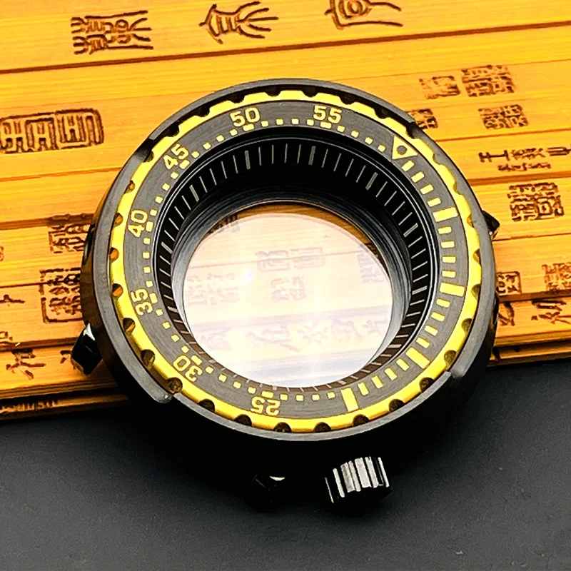 Matte Black-Gold Seiko Tuna Canned Watch Cases fits NH35 NH36 4R Movement Transparent Back Cover Gold Bezel NH35 Tuna Watch Case