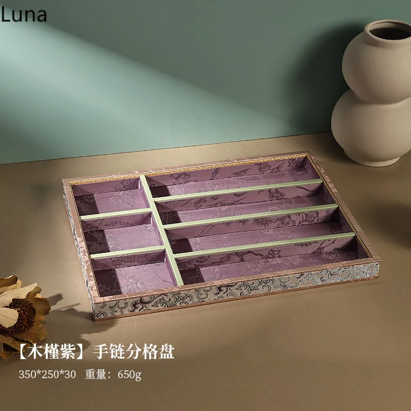 Premium Purple Jewelry Display Tray, Vintage Beads & Gold Necklace Organizer, Multi-Slot Storage for Bracelet & Hand Chain