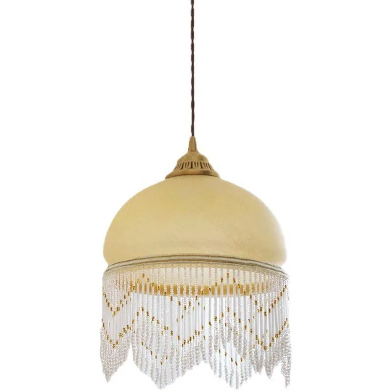 French Retro Glass Jellyfish Tassel Chandelier Medieval Vintage Bedside Balcony Bay Window Antique Western Copper Hanging Lamp
