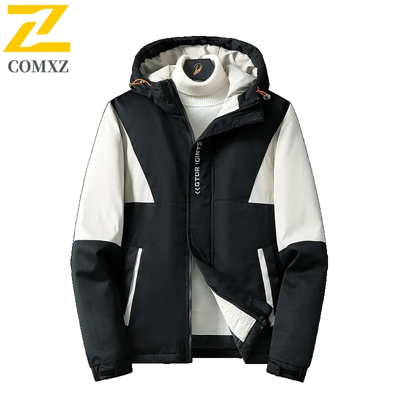 

COMXZ Men Winter Cotton Jacket Casual Hooded Outdoor Travel Thick Warm Cotton Coat Urban Style Lightweight Comfort Parka