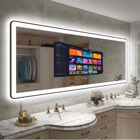 Factory Price Smart Mirror Interactive TV Mirror With Android Touch Screen Glass TV Mirror For Bathroom Hotel Apartment SMM-18.5