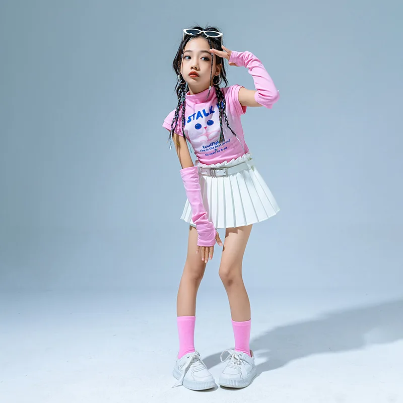 Cute Fashion Cotton T Shirt Children Ballroom Dancewear Hip Hop Skirt Costumes for Girls Jazz Dancing Clothes Street Dance Wear