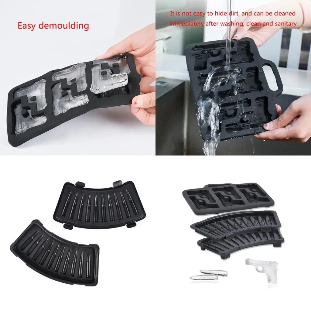 

652F Molds Guns/ Shaped Maker Silicone Tray Moulds Ice Trays for Cocktails