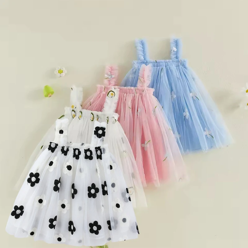 

Toddler Kid Baby Girls Slip Dress Floral Fruit Embroidery 0-4Y Sleeveless New Summer A-Line Mesh Tutu Dress Party Princess Dress