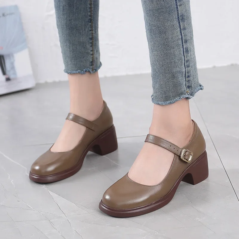 Careaymade-Spring Autumn Shoes Woman Genuine Leather Pumps Lady Round Toe Platform Shallow Mouth High Heel big size Women\'s Shoe