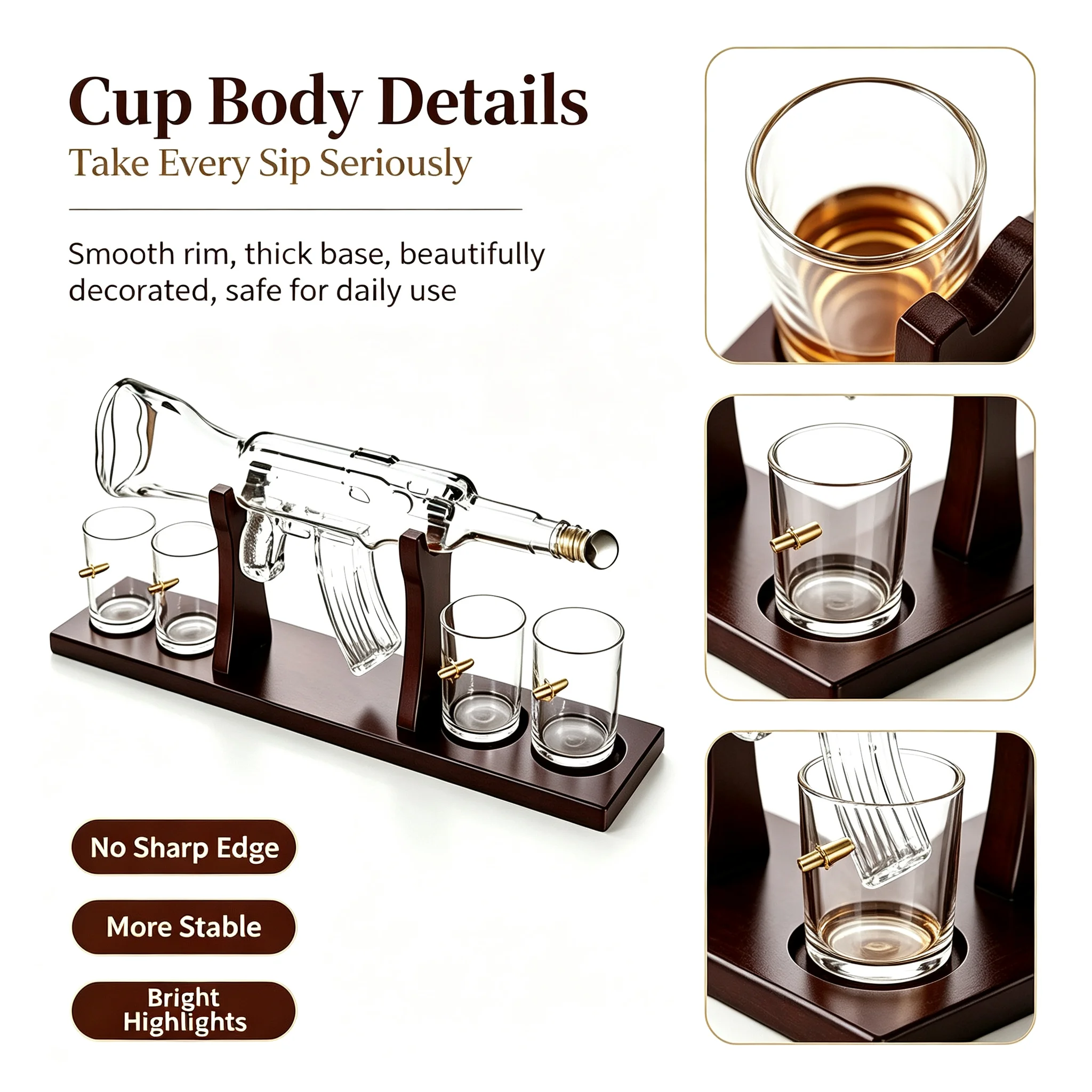 Gun Shaped Whiskey Decanter Set With 4 Shot Glasses Crystal Liquor Bottle Creative Home Bar Decor Gift For Scotch Bourbon Vodka