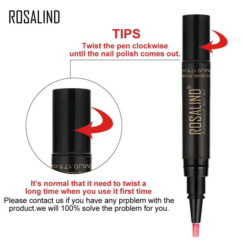 Rosalind 5ml Nagellack Stift Gel Lack reine Farbe Semi-Perment UV-Lack Hybrid Top Base Coat Nail Art Maniküre einweichen