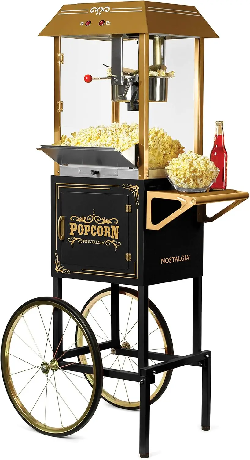 Popcorn Maker Machine - Professional Cart With 10 Oz Kettle Makes Up to 40 Cups - Vintage Theater Style - Black