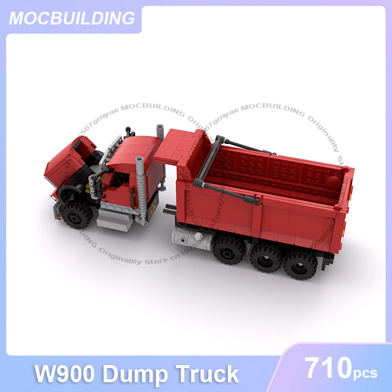 Camión volquete W900, modelo MOC, bloques de construcción, colección de ladrillos, exhibición, transporte, ciudad, juguetes de construcción, regalos, 710 Uds.