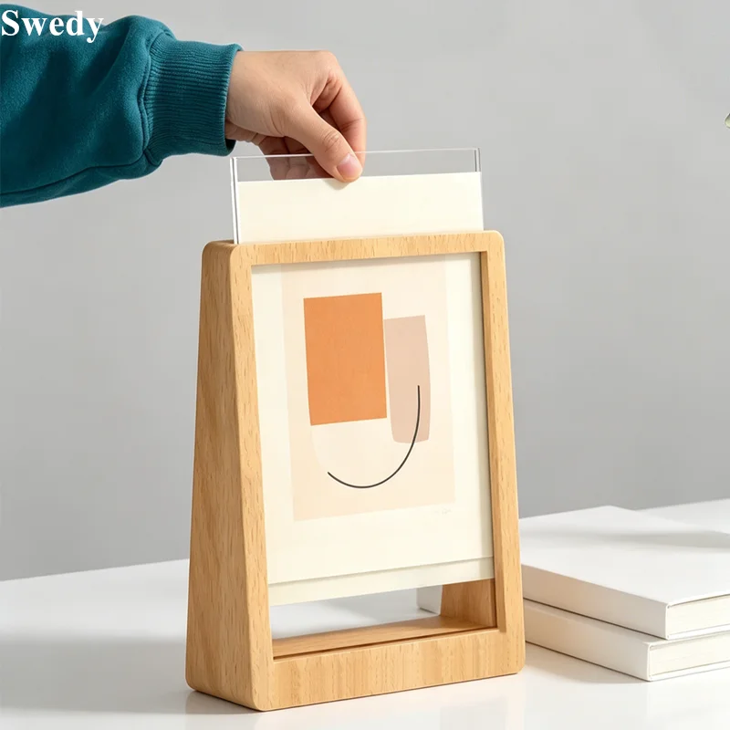 3 PCS A6 100X150mm Restaurant Menu Paper Holder Wedding Photo Picture Frame Price Label Wood Acrylic Sign Holder Display Stand