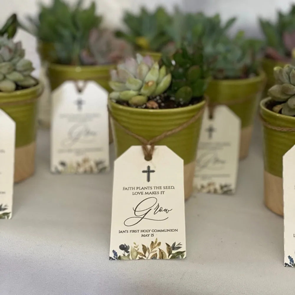 Customized Baptism Labels, Faith Plant Seed, Love Makes It Grow, First Communion Favor Labels, Personalized Plant Favor Labels