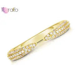 24k Gold Plated Silver Opening Pave Crystal Rings For Women Adjustable Zirconia Minimalist Light Luxury Fine Jewelry Wedding