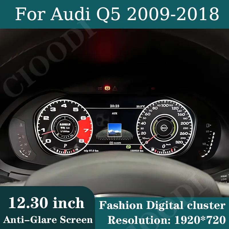 

12.3" Lcd Dashboard Display For Audi Q5 2009-2018 Odometer Speedometer Screen Virtual Cockpit Digital Cluster Instrument CarPlay