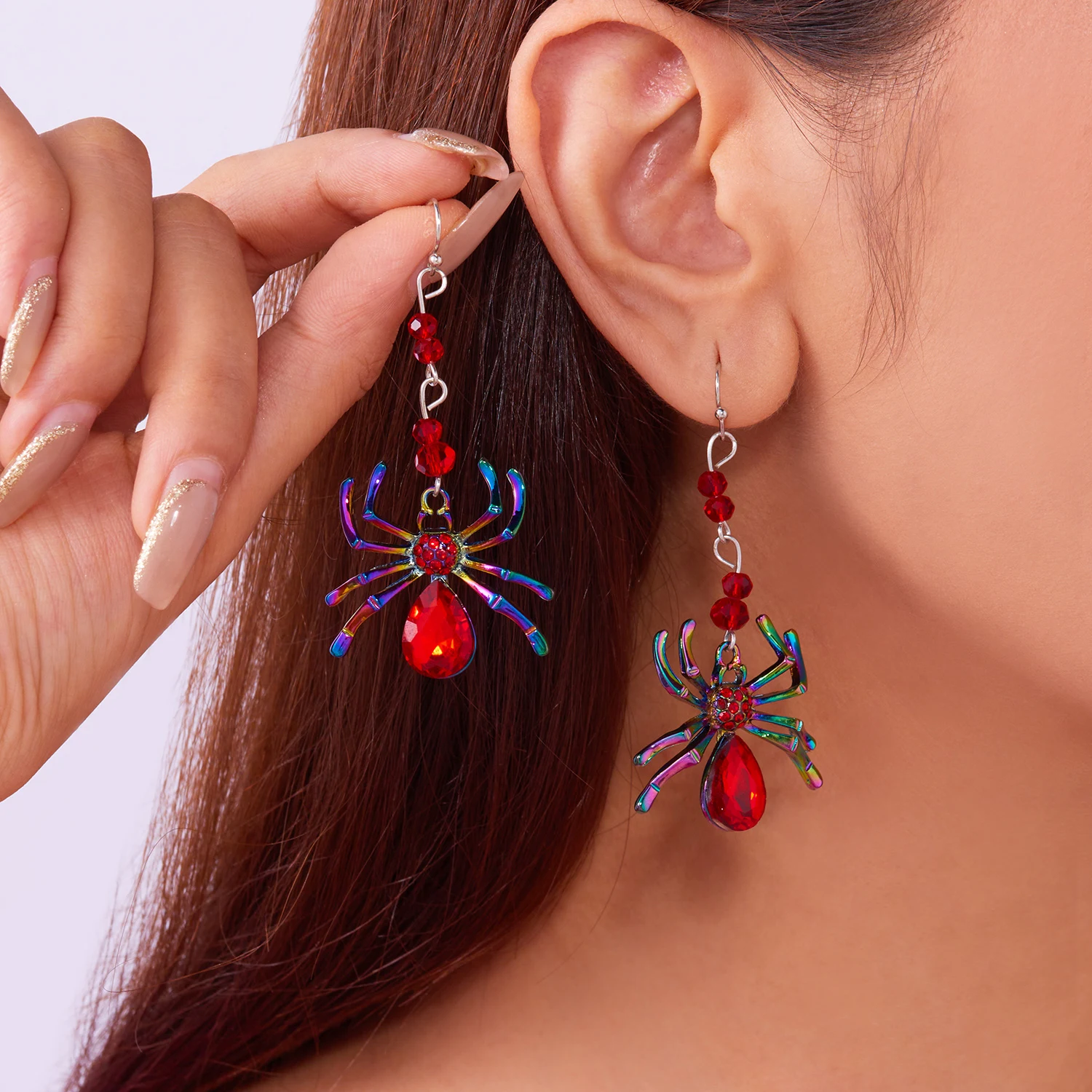 

Fashion Colorful Dangle Halloween Spider Stud Earrings for Women Girls Gothic Insect Rhinestone Ear Drop Hook Piercing Jewelry