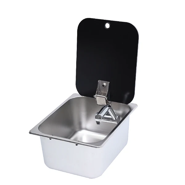 

Сливной слив из нержавеющей стали SUS304 с откидной стеклянной крышкой и латунным краном для кухни автодома, каравана, кемпера 320x260x150мм