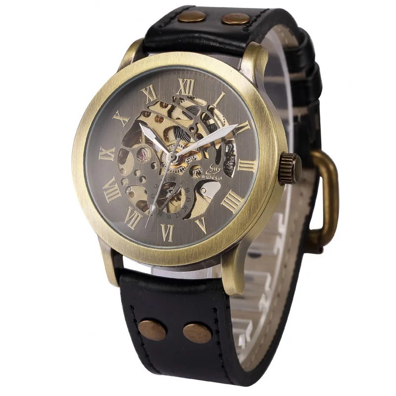 Free Shipping OUTLETS ShenhuaShenhua Men's fashion casual Bronze Automatic Mechanical Machine Watch